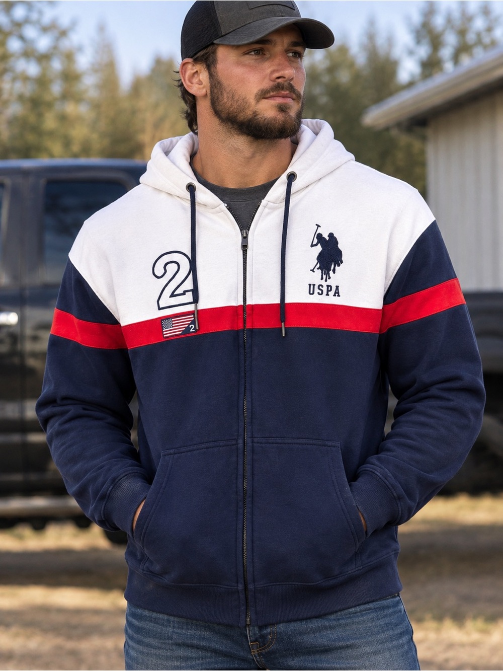 U.S. Polo Assn. Navy, White & Red Zip-Up Shirt Jacket